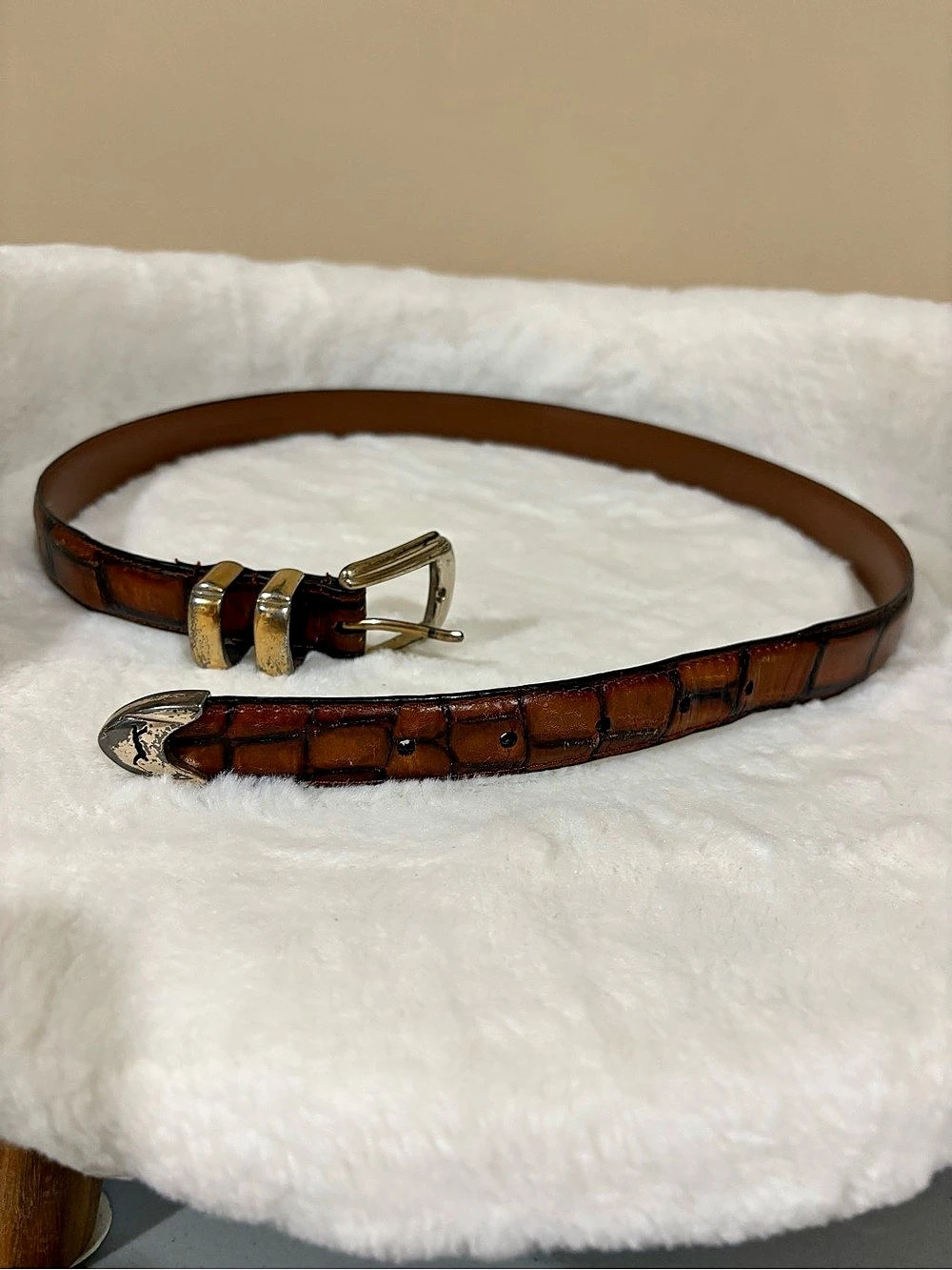 Top grain Brown Leather Belt w crocodile embossing 38”